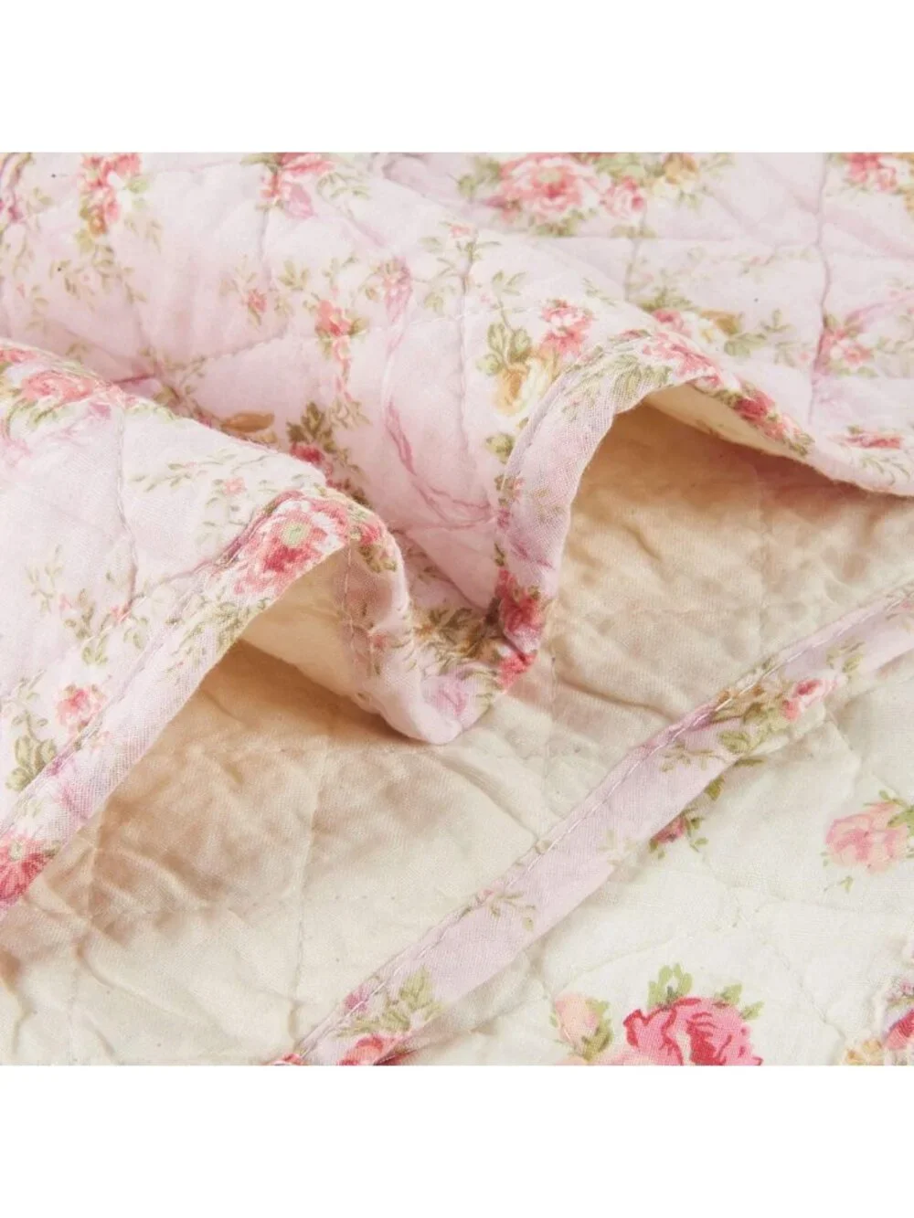 Cozy 100% Cotton Pink Floral Patchwork Quilt - Reversible Vintage Throw Blanket